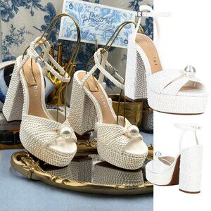 🆕 GIANNI BINI 🧿 NWOB KemaraTwo Embellished Pearl Studded Platform Sandal Sz 7